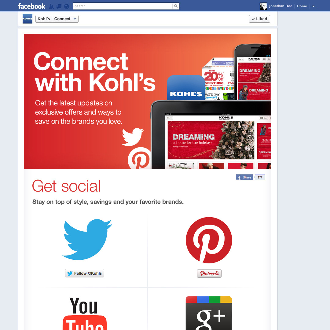 Facebook App Connect with Kohl's